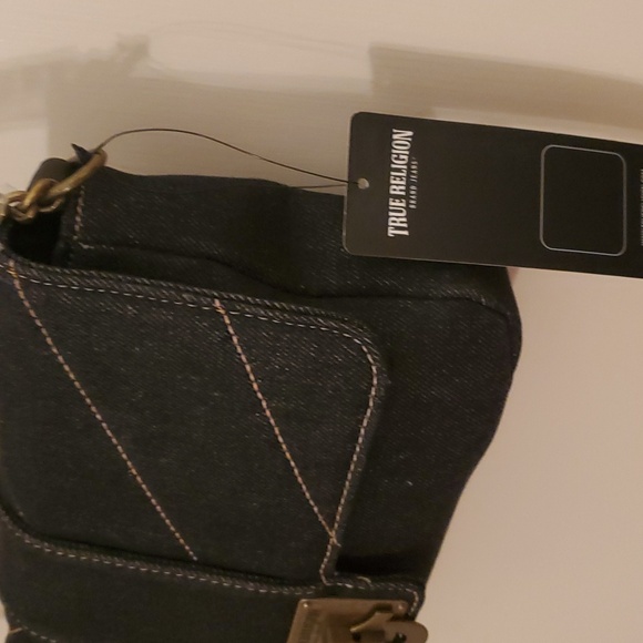 True religion denim handbag dark blue with gold stitching. 11.78w 7.5in h. - Picture 4 of 8